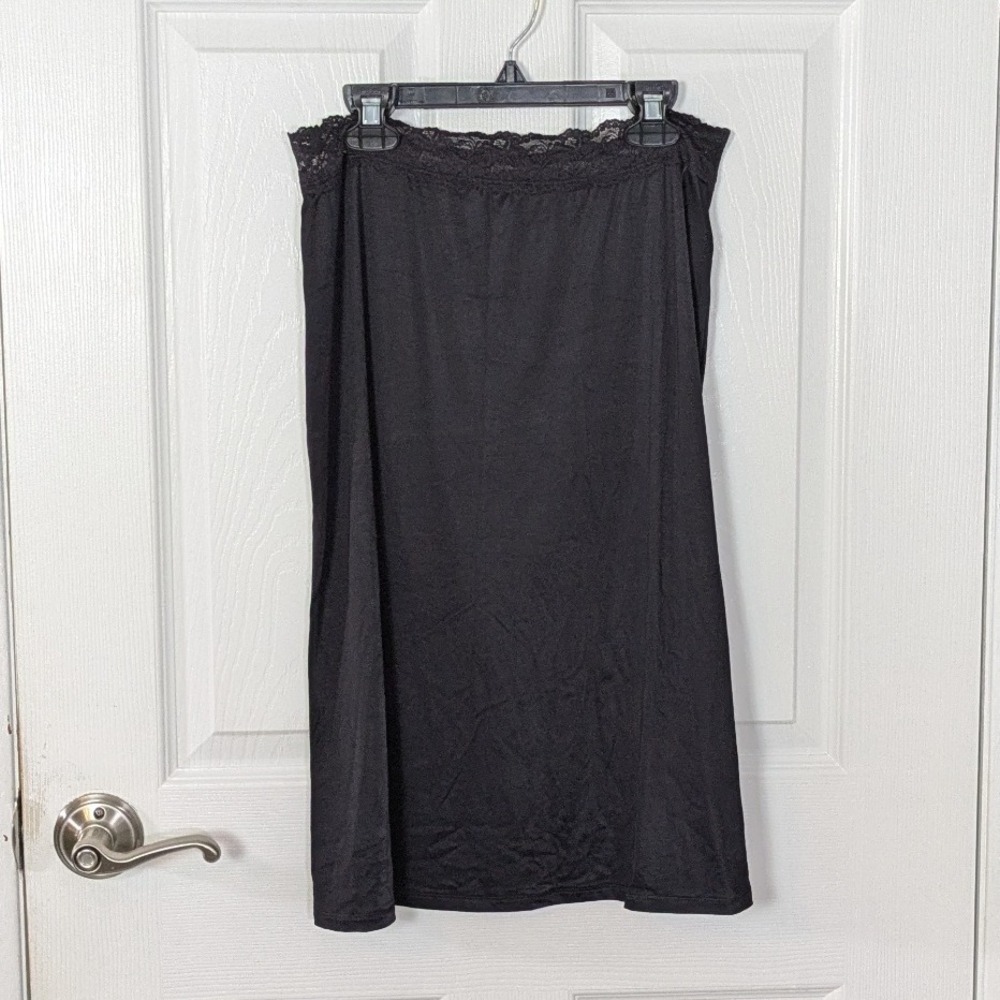 Vintage‎ Vassarette Lace Trim Black Lingerie Nylon 24" Half Slip Skirt Size M